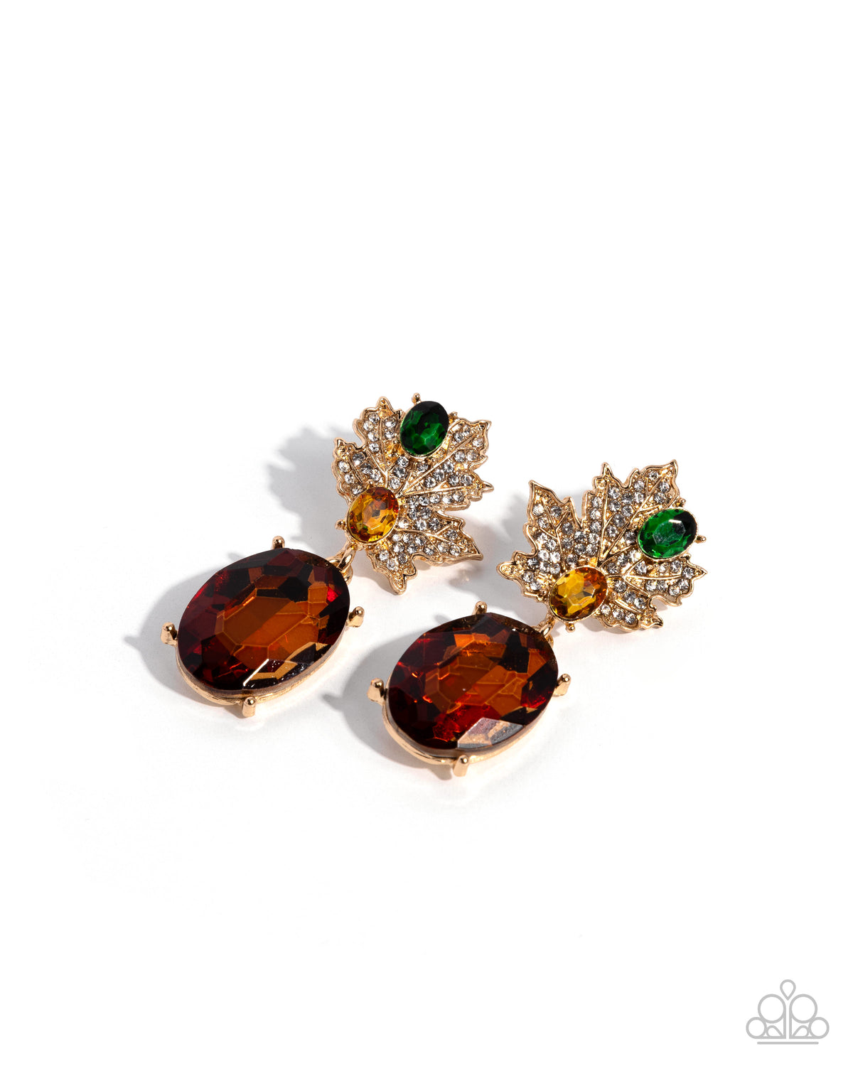 Paparazzi Autumnal Auction - Multi Gold Maple Leaf Topaz Gem Post Earring