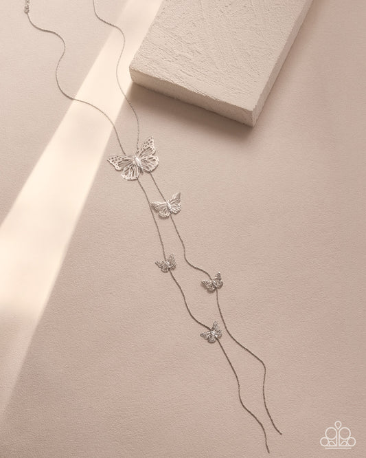 Paparazzi Fluttering Freestyle - Silver Butterfly Long Necklace