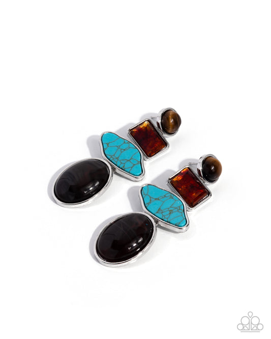 Paparazzi Earthy Experiment - Multi Tiger's Eye, Transparent Brown, Turquoise & Black Stone Earring 2026 Convention Exclusive