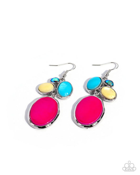 Paparazzi Salvaging Shells - Multicolored Shells Pink, Blue, Yellow & UV Shimmery Gem Earring