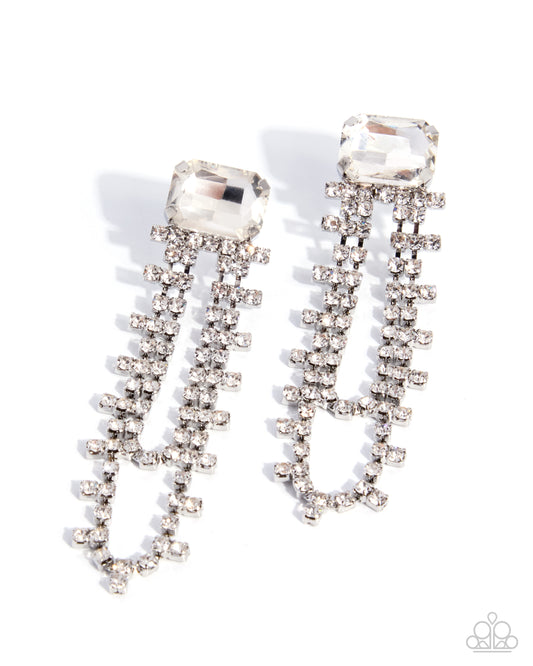 Paparazzi Balanced Birthright - White Gem Cascading Rhinestone Post Earring Life Of The Party September 2026