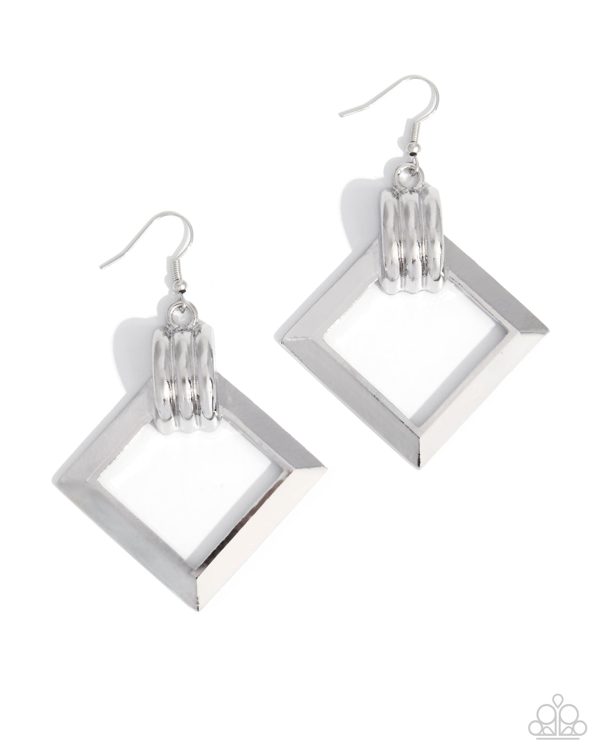 Paparazzi Tilted Tribute - Silver Trio Rings Square Earring E3550
