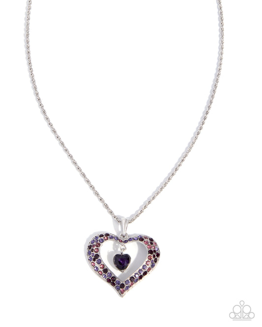 Paparazzi Cupid Connection - Purple, Light Amethyst, Violet Rhinestone Heart Pendant Necklace