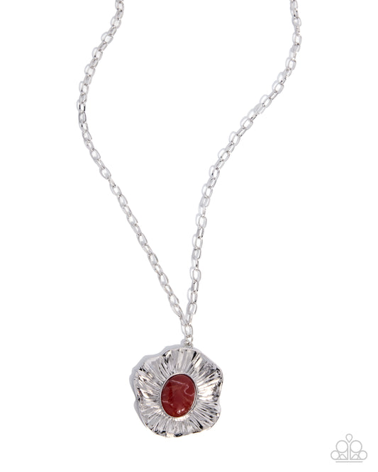 Paparazzi Elaborate Estate - Orange Stone Silver Flower Necklace