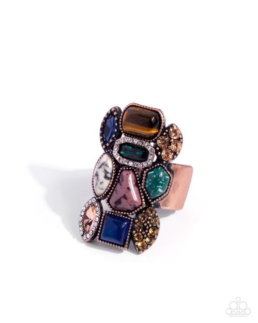 Paparazzi Earthy Possibilities - Copper, Multicolored Stone Ring 2026 Convention Exclusive