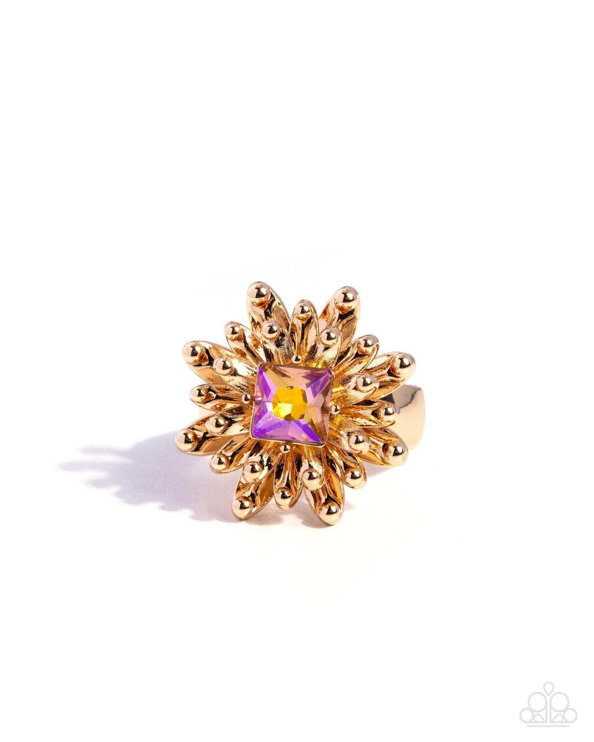 Paparazzi Deafening Dazzle - Orange UV Shimmery Gem & Gold Floral Necklace