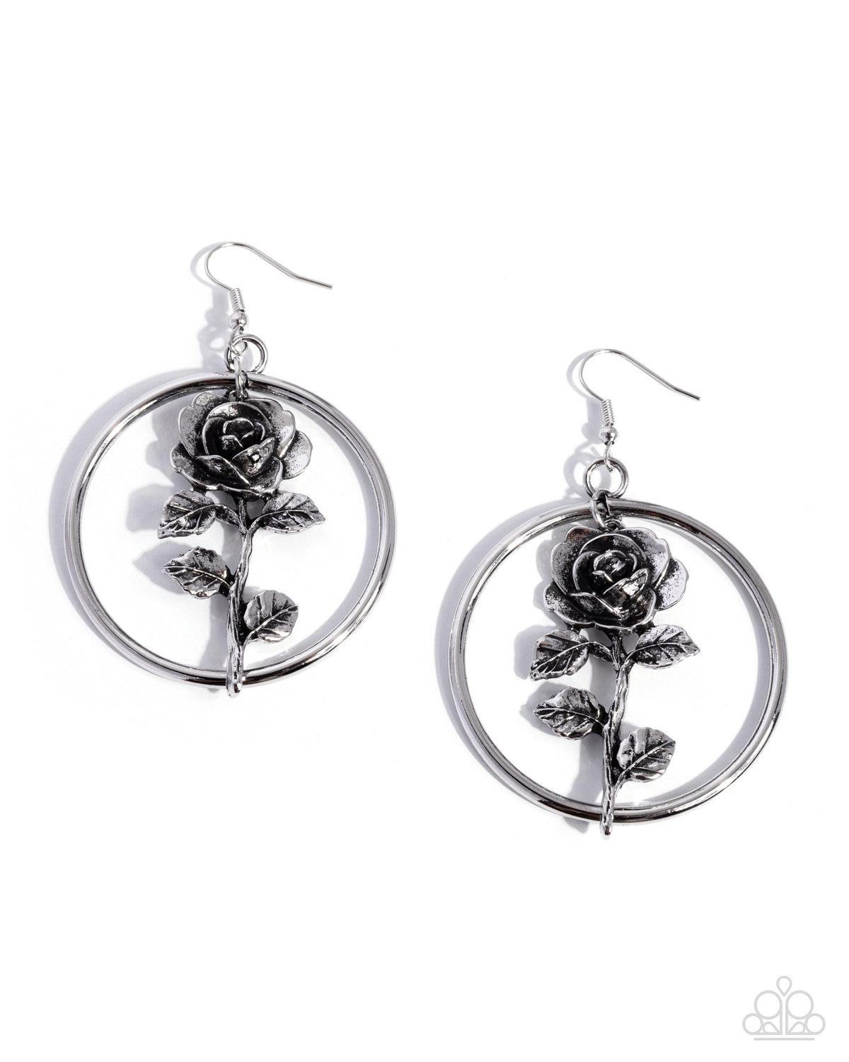 Paparazzi Fairytale Fate - Silver Rose Earring E1733