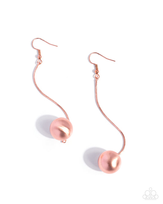 Paparazzi Elongated Embrace - Copper - Shiny Copper Oversized Sphere Chandelier Earring