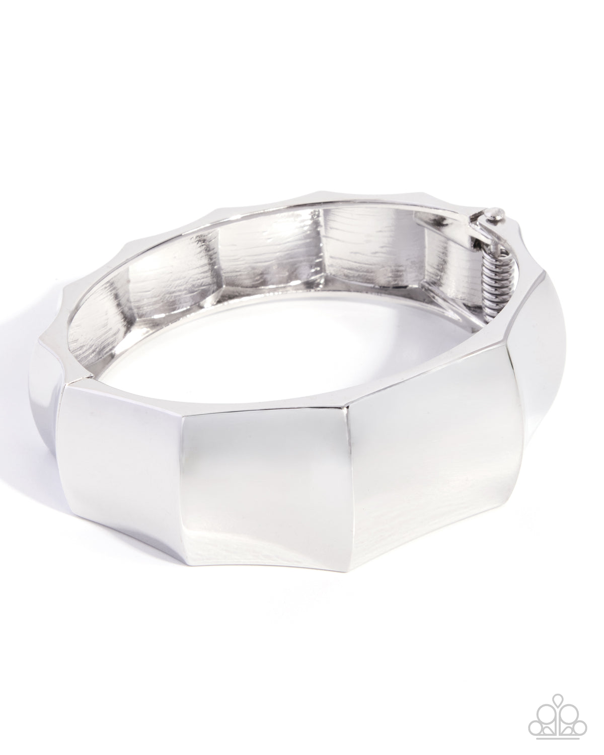 Paparazzi Sculptural Strength - Silver Geometric Wave Hinged Bracelet