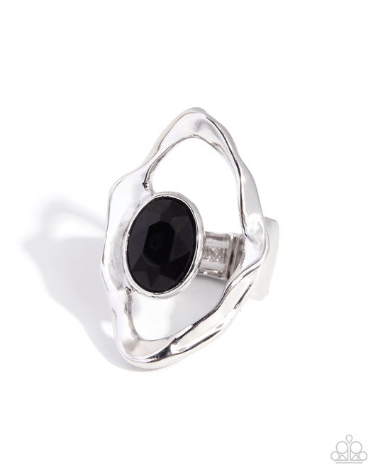 Paparazzi Hammered Hymn - Black Gem Silver Oversized Sculpted Abstract Ring