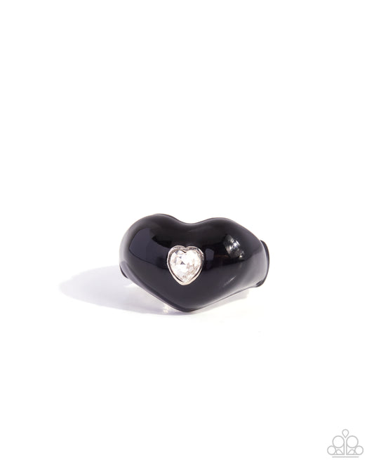Paparazzi Heartfelt Hymn - Black Painted & White Heart Gem Ring