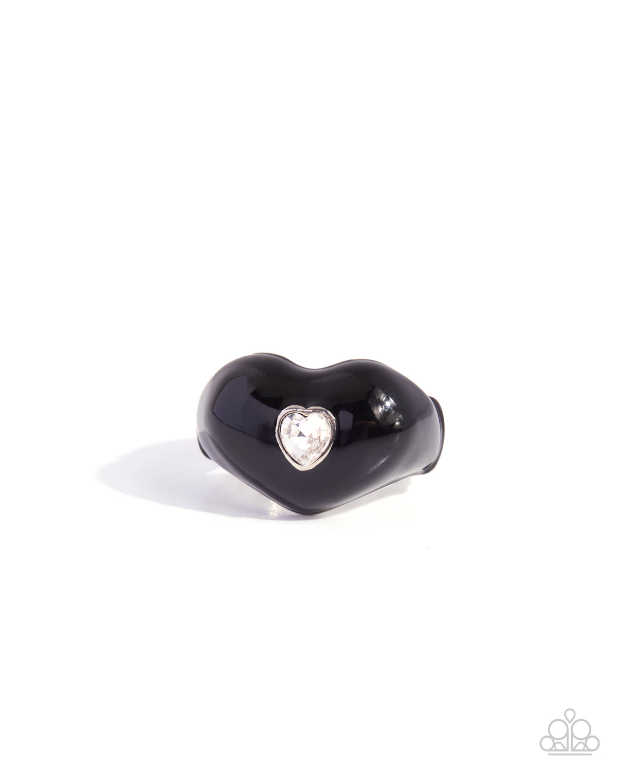 Paparazzi Heartfelt Hymn - Black Painted & White Heart Gem Ring