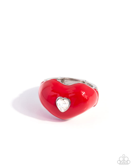 Paparazzi Heartfelt Hymn - Red Painted White Gem Heart Ring