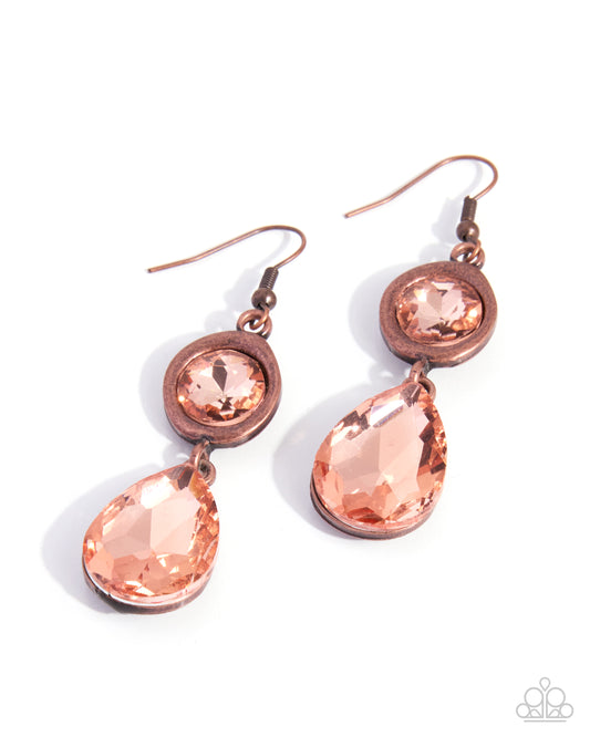 Paparazzi Faceted Fable - Copper & Peach Faceted Gem Teardrop Earring E3553