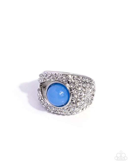Paparazzi Shimmer Session - Blue All Aboard Opalescent Bead White Rhinestone Silver Ring