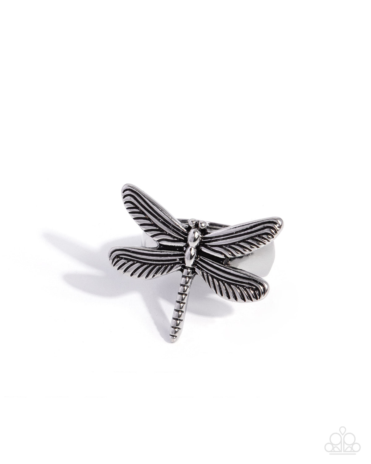 Paparazzi Descending Dragonfly - Silver Oversized Textured Dragonfly Ring