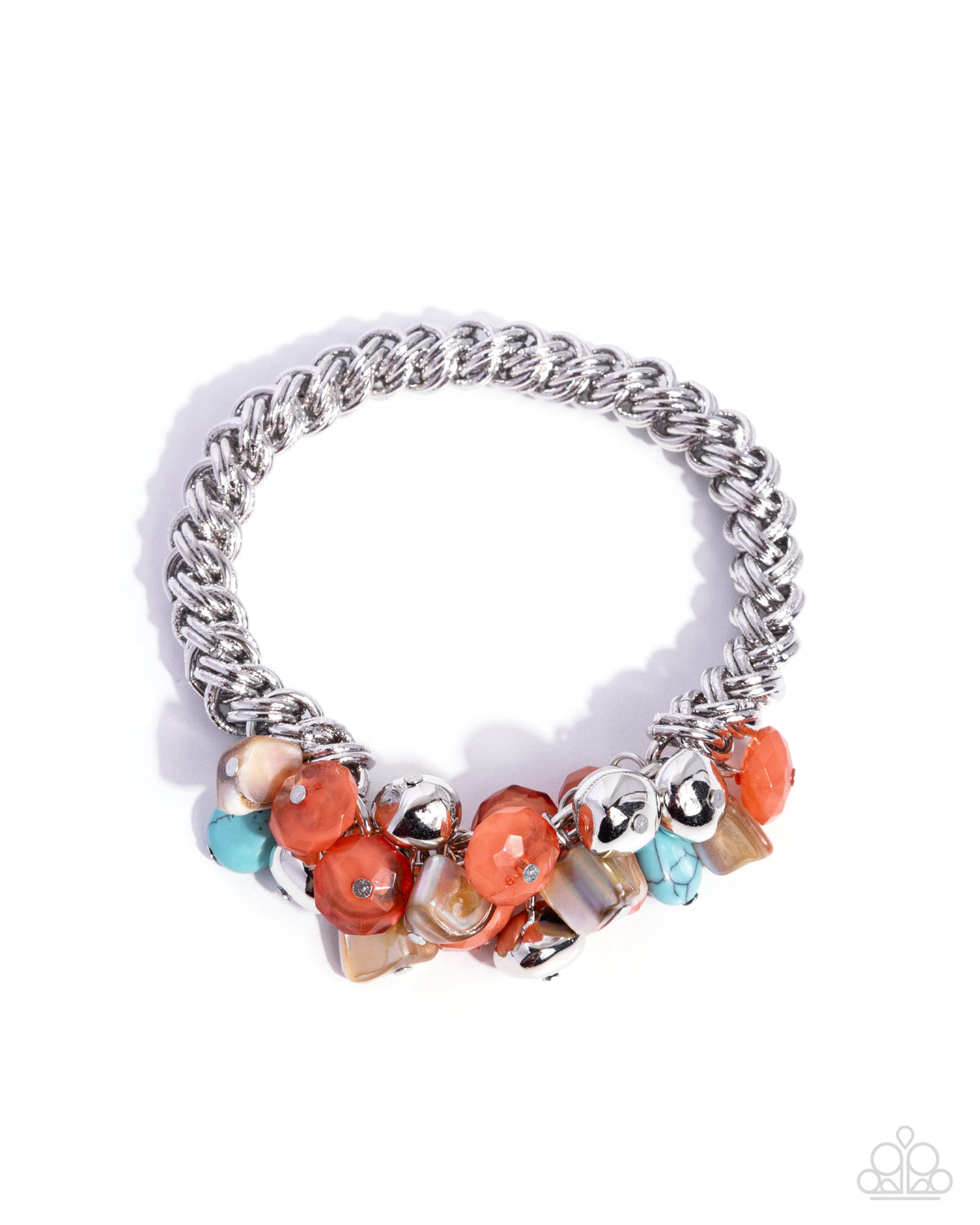 Paparazzi Bountiful Beads - Blue, Burnt Sienna, Turquoise Stone & Silver Stretch Bracelet