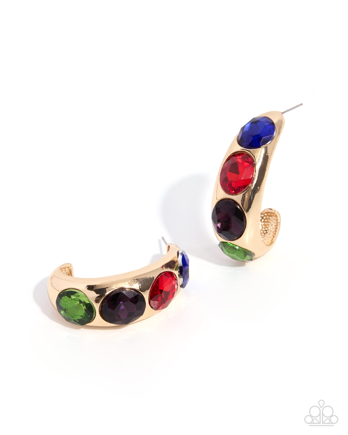 Paparazzi Adorable Advocate - Gold, Blue, Red, Black & Green Gem 1 Inch Hoop Earring