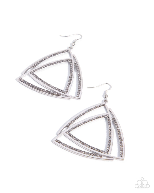 Paparazzi Serious Sashay - Silver Smoky Rhinestone Geometric Earring