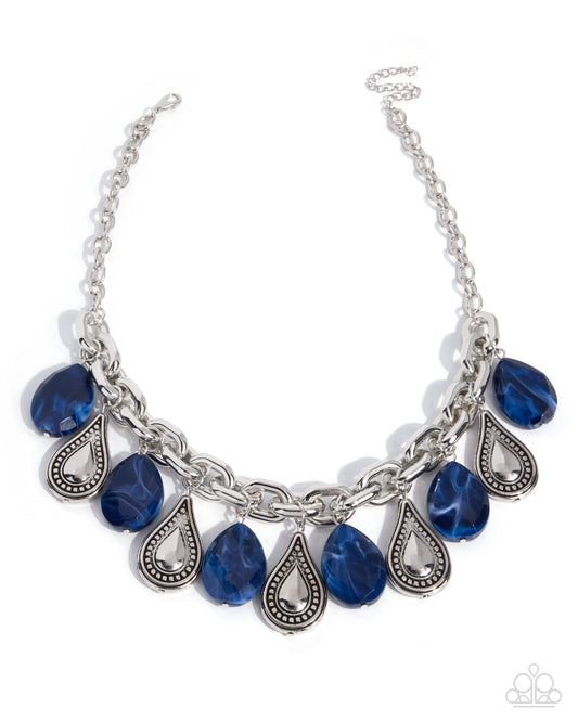 Paparazzi Teardrop Today - Blue & Silver Teardrop Fringe Necklace