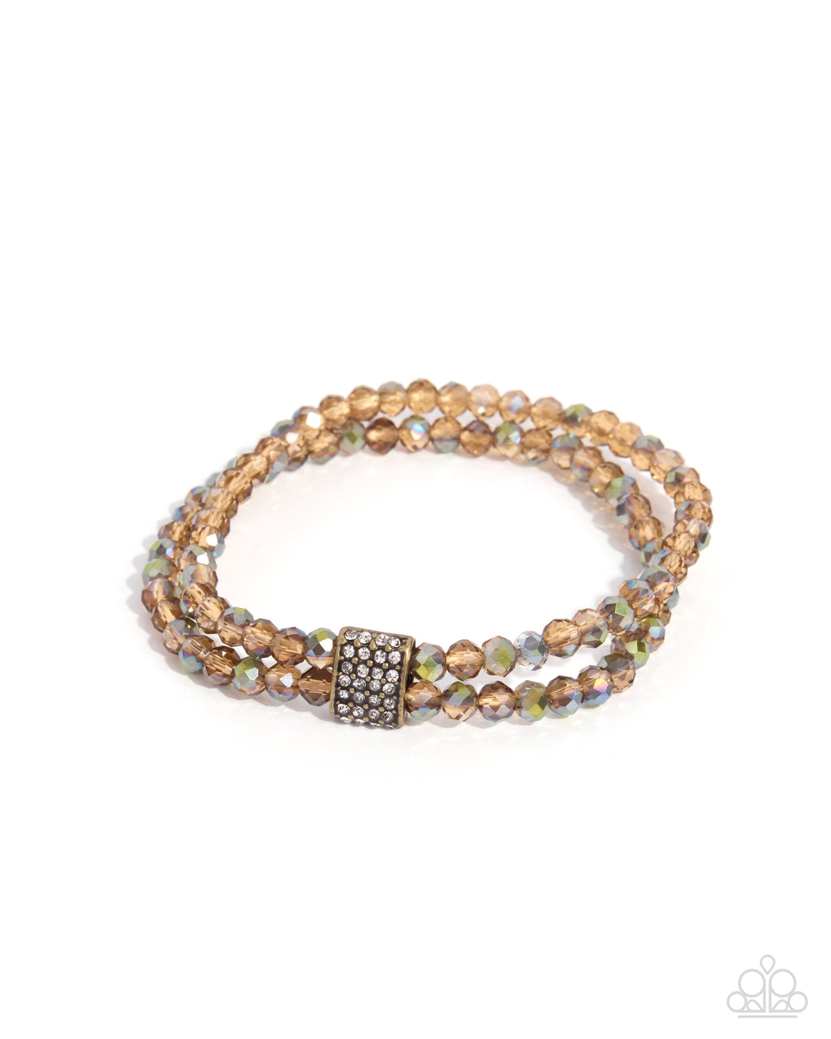 Paparazzi Engaged Elegance - Brass Embellishment, Peach & UV Shimmery Bead Bracelet