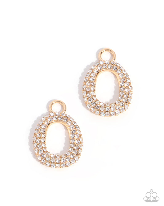 Paparazzi Unbound Elegance - Gold & White Rhinestone Oval Earring Charm EC012