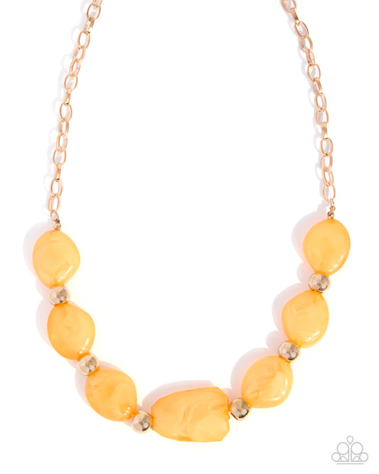 Paparazzi Validating Color - Orange Cloudy Acrylic & Gold Beaded Necklace