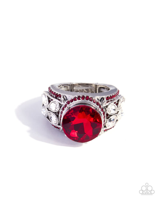 Paparazzi Strong Shimmer - Red Gem & Rhinestone Silver Ring