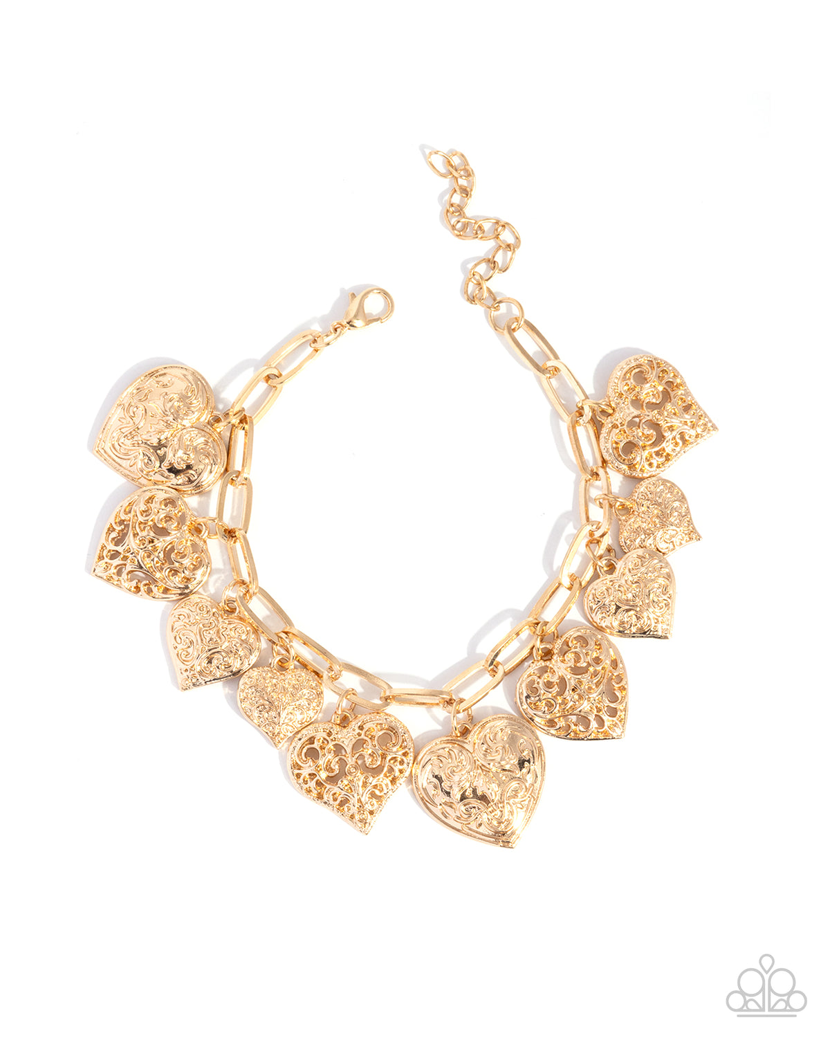 Paparazzi Filigree Feeling - Gold Paperclip Chain & Heart Charm Style Bracelet