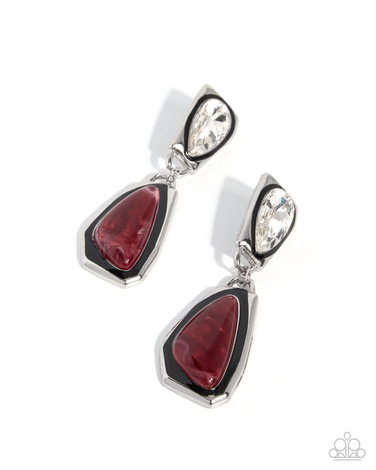 Paparazzi Painted Passion - Red Acrylic & White Gem Post Earring
