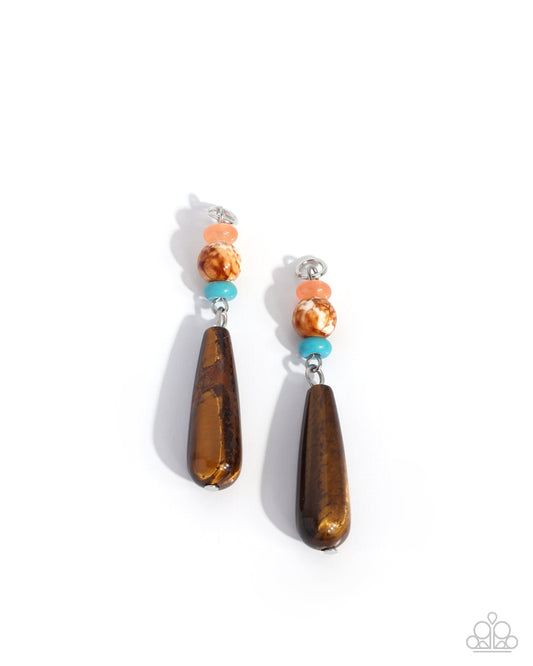 Paparazzi Changeable Convention - Multicolored Turquoise, Orange & White Brown Marbled Stone Earring Charm