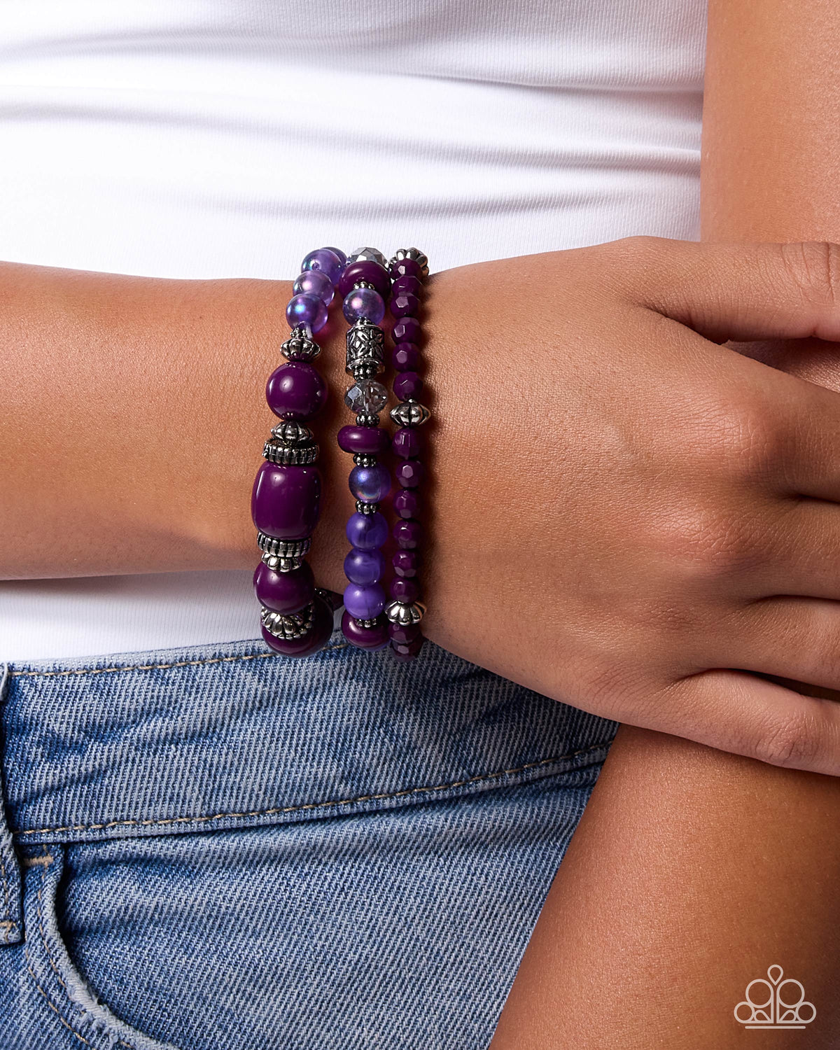 Paparazzi Sunset Soundtrack - Purple Plum, Iridescent Purple Set Of Three Stretch Bracelets