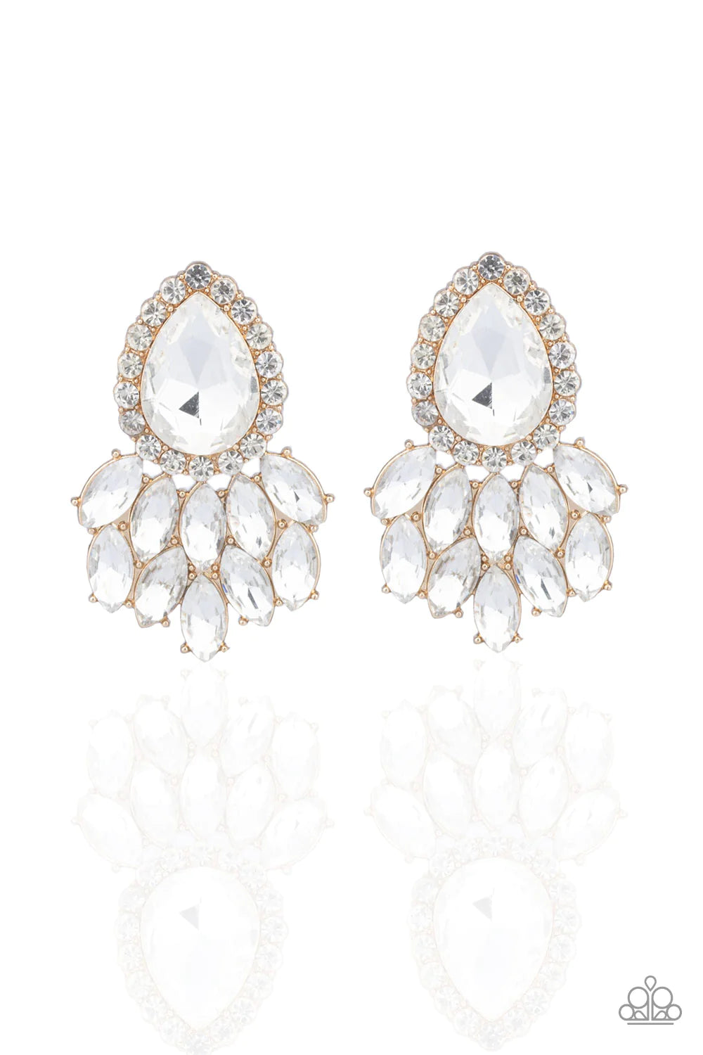 A Breath Of Fresh Heir Gold & White Teardrop Rhinestone Post Earring Paparazzi E1823