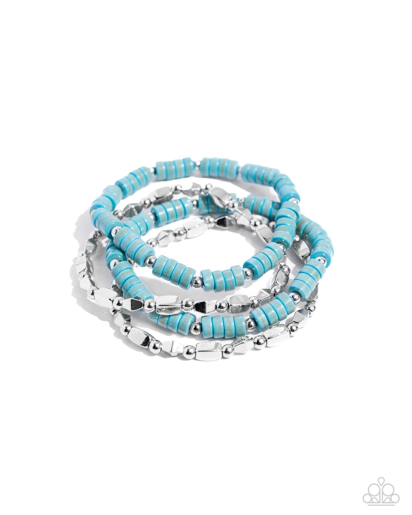 Paparazzi Anasazi Apothecary - Blue Turquoise Stone Discs, Silver Accent Stretch Bracelets B0546