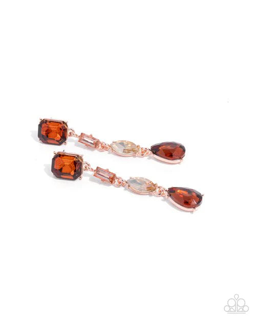 Cascading Class Brown Topaz, Light Peach, Tea & Light Topez Gem Post Earring Paparazzi E2384