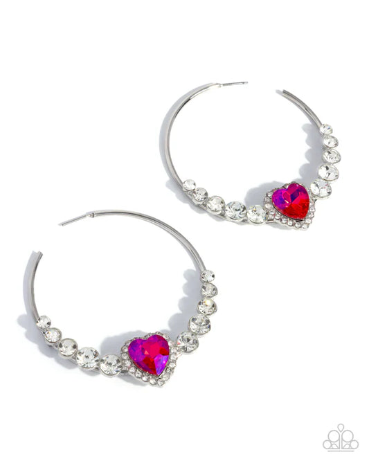 Paparazzi Courting Confidence Pink Heart Gem White Rhinestone Hoop Earring July 2026 Life Of The Party Exclusive