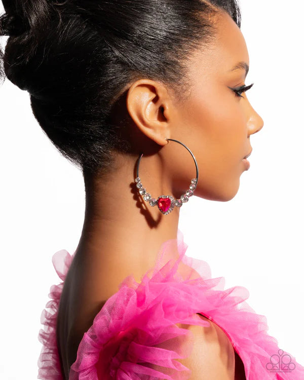 Paparazzi Courting Confidence Pink Heart Gem White Rhinestone Hoop Earring July 2026 Life Of The Party Exclusive