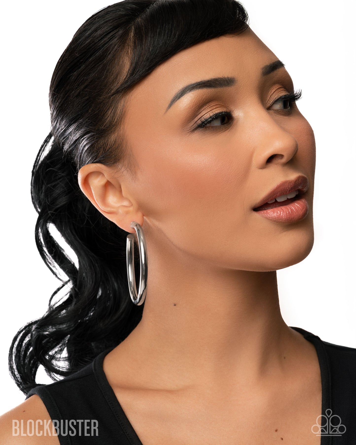 Curve Ball - Silver Blockbuster 2 1/4 Inch Hoop Earring Paparazzi