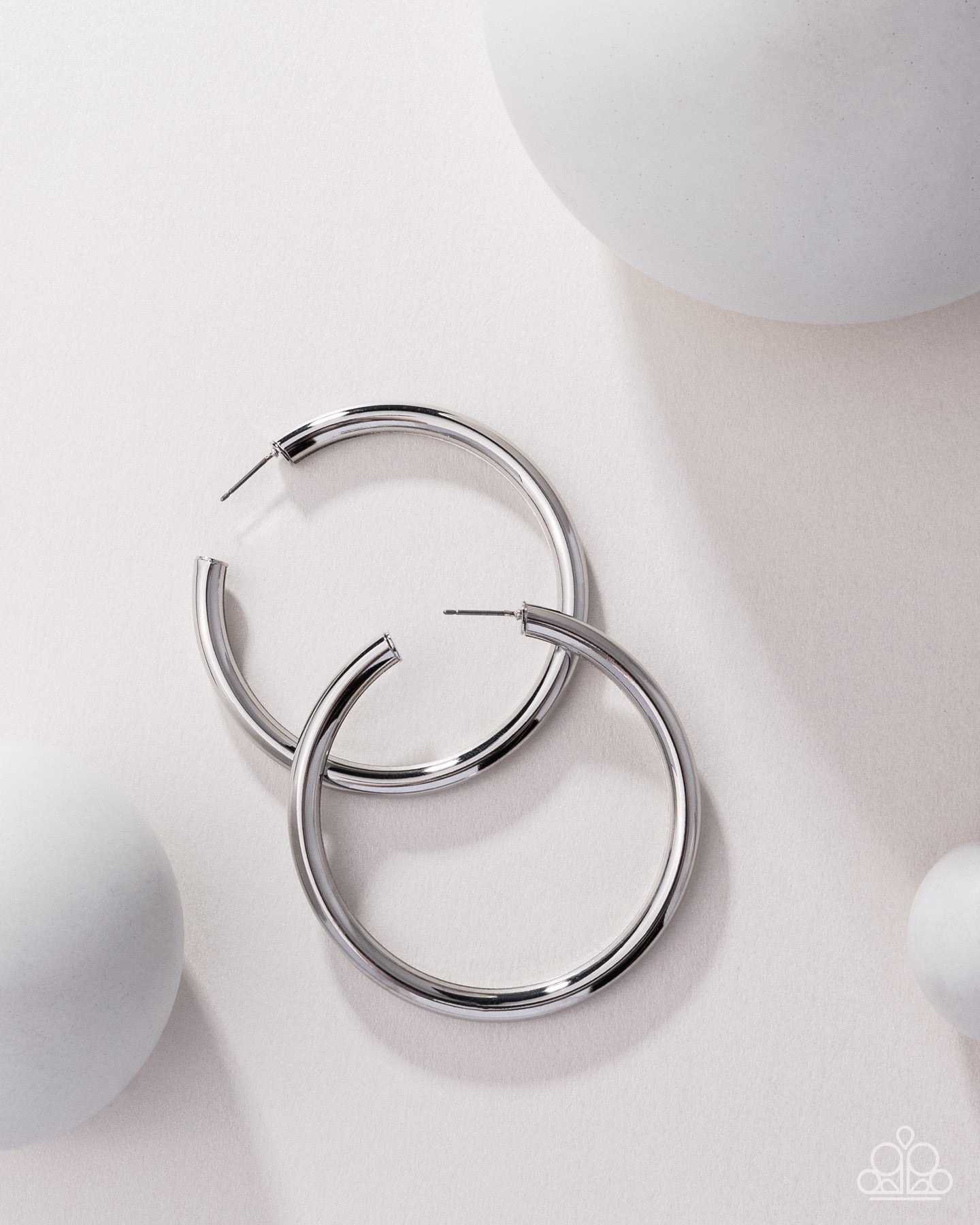 Curve Ball - Silver Blockbuster 2 1/4 Inch Hoop Earring Paparazzi