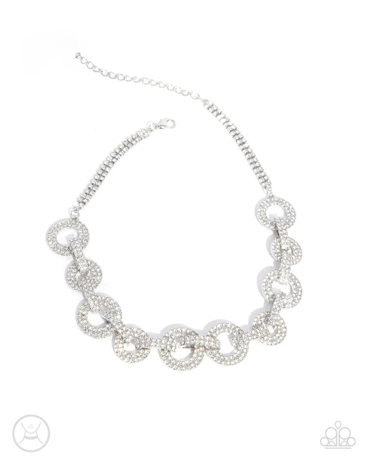 Elegant Embrace White Rhinestone Choker Necklace Empower Me Pink Exclusive 2025 Paparazzi