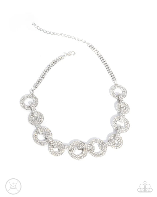 Elegant Embrace White Rhinestone Choker Necklace Empower Me Pink Exclusive 2025 Paparazzi N2902