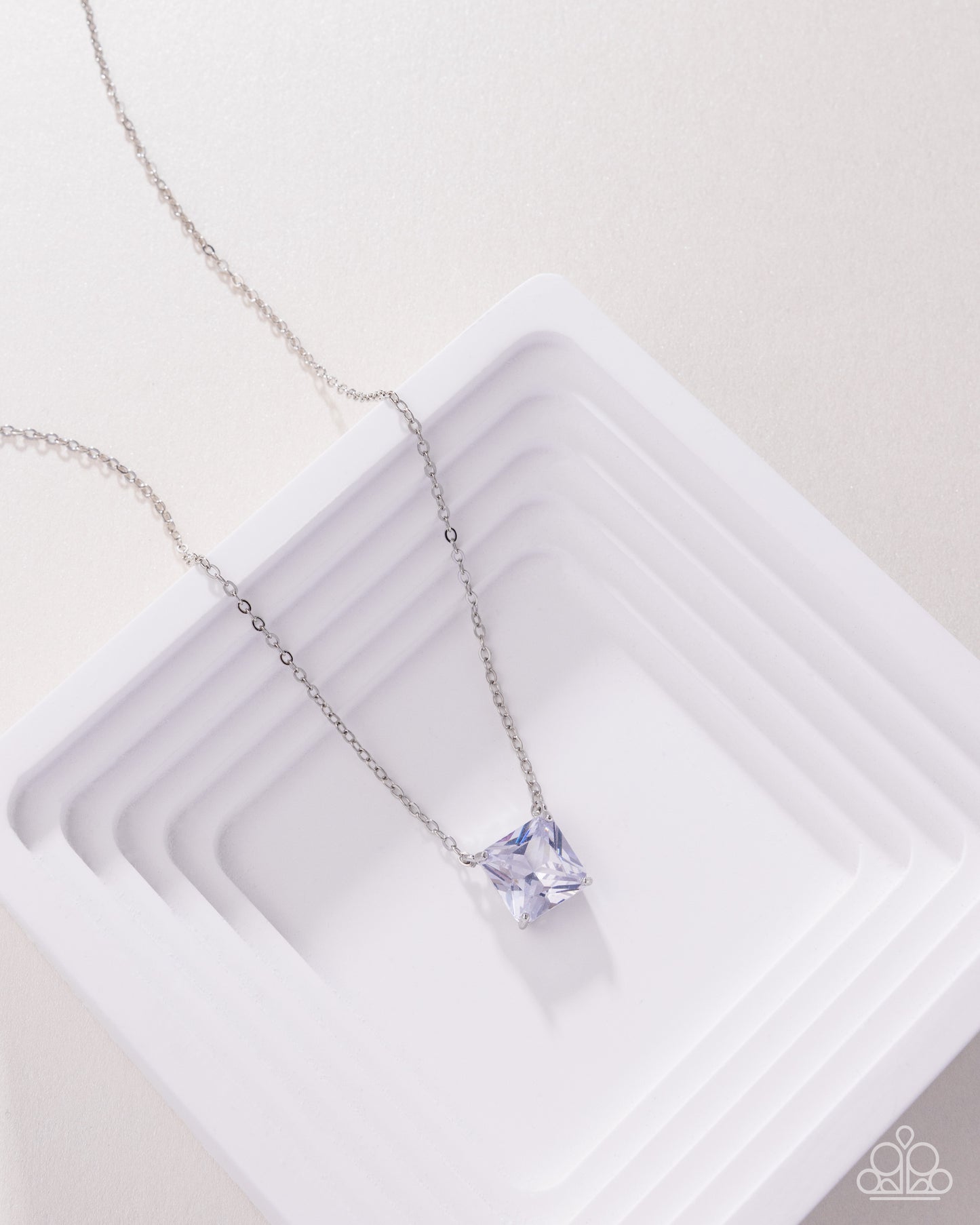 Enjoy The Glow - White Princess Cut Gem Blockbuster Necklace Paparazzi