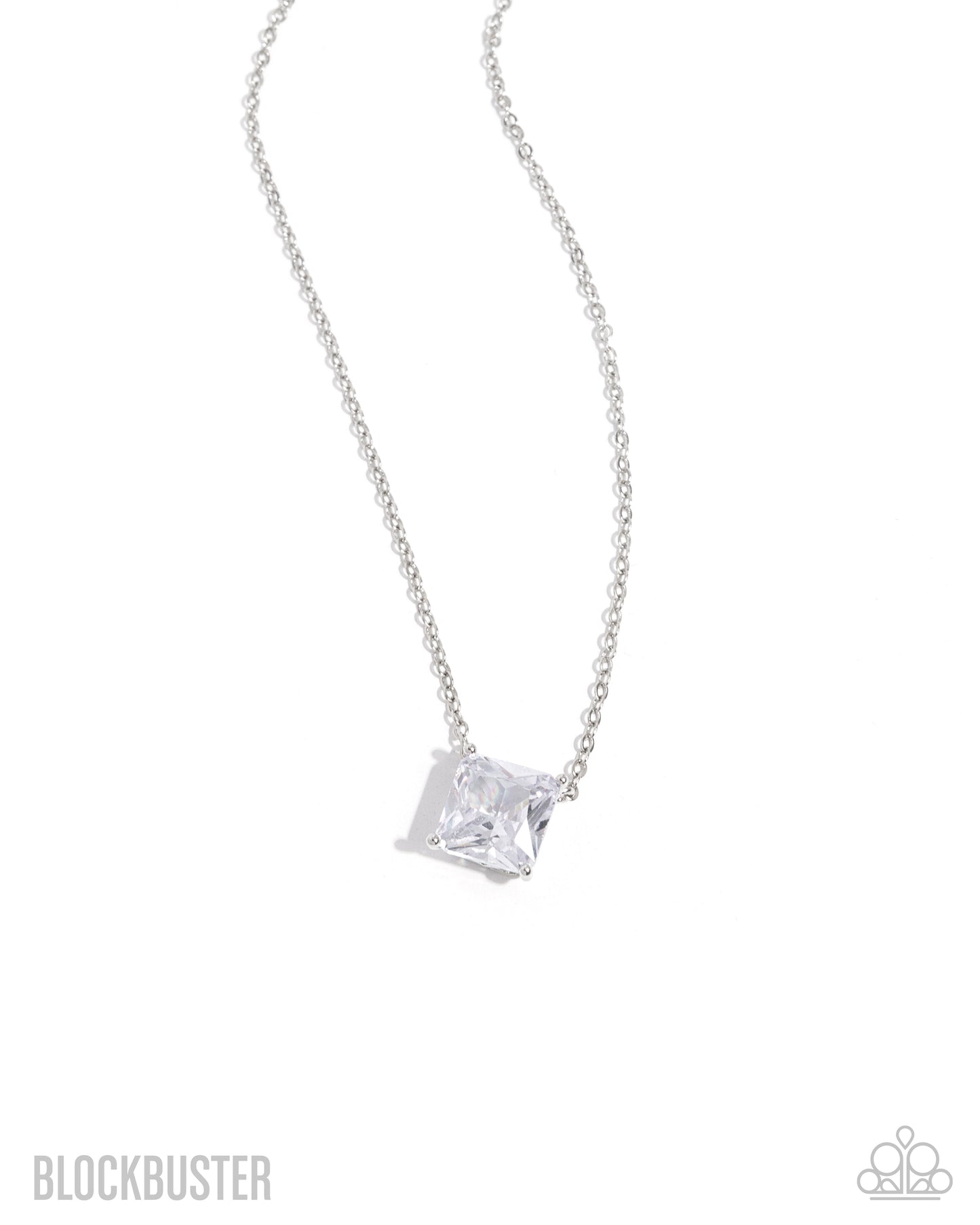 Enjoy The Glow - White Princess Cut Gem Blockbuster Necklace Paparazzi