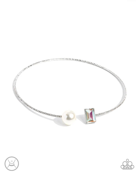 Euphoric Elegance - Multi Iridescent Gem White Pearl Silver Collar Necklace March 2025 Life of the Party Paparazzi N2898