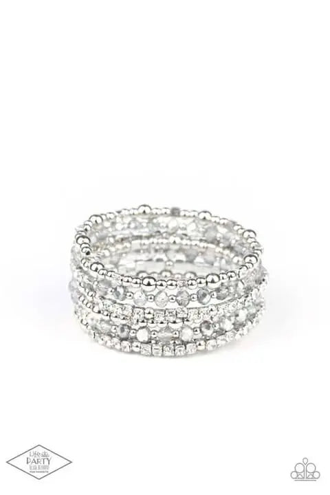 Ice Knowing You Silver Coil Bracelet Black Diamond Encore Life Of the Party 2024 Paparazzi B1903