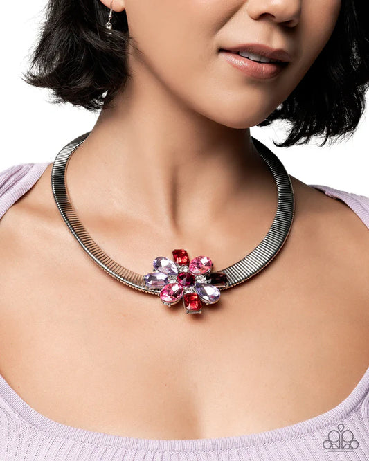 Forward Florals - Multicolored Pink, Purple Gem Necklace Life Of The Party October 2025 Paparazzi N3097