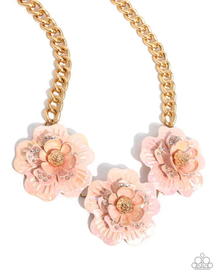 Gala Genre Pink Flower Gold Necklace Life Of The Party December 2024 Paparazzi N2814
