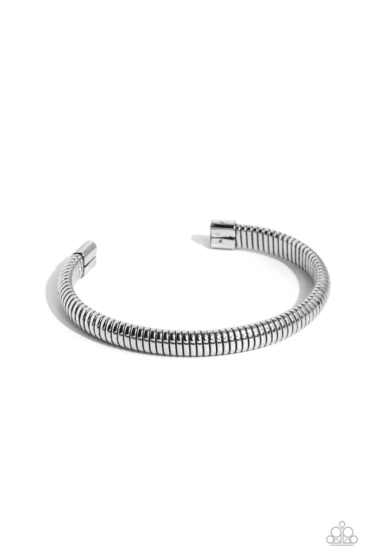 Let It RIB - Silver Ribbed Texture Cuff Urban Bracelet Paparazzi B2047