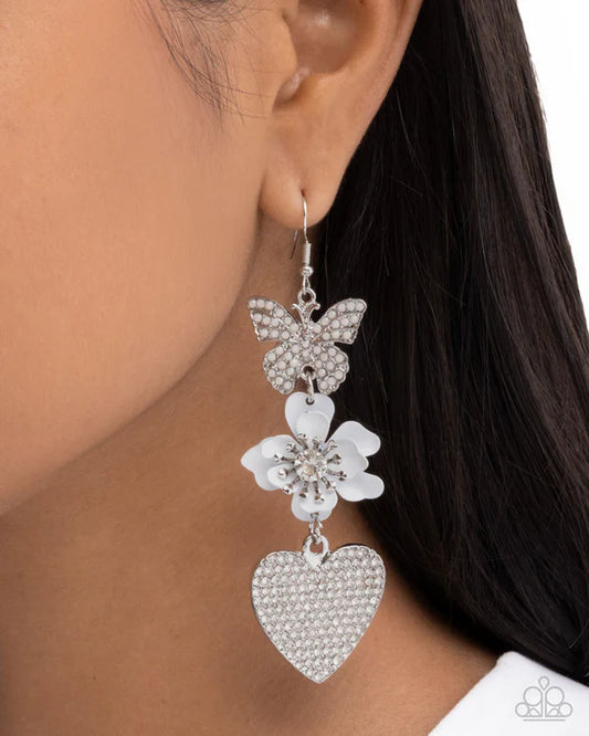 Paparazzi Lighthearted Luminescent White Rhinestone Butterfly Earring Gimme The Glitz 2025 E2254