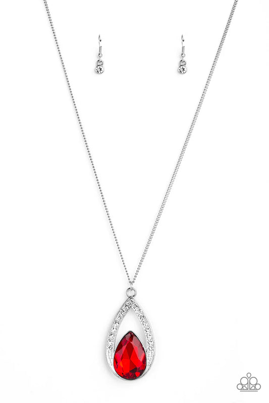 Notorious Noble Red Samba Teardrop Gem Pendant Necklace Paparazzi N2120